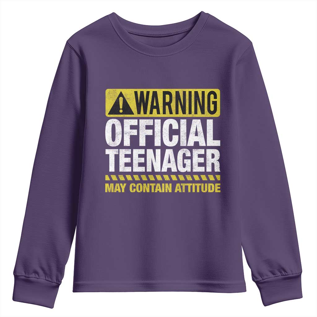 13th Birthday Youth Sweatshirt Warning Official Teenager May Contain Attitude Funny 13 Years Old