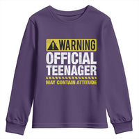 13th Birthday Youth Sweatshirt Warning Official Teenager May Contain Attitude Funny 13 Years Old