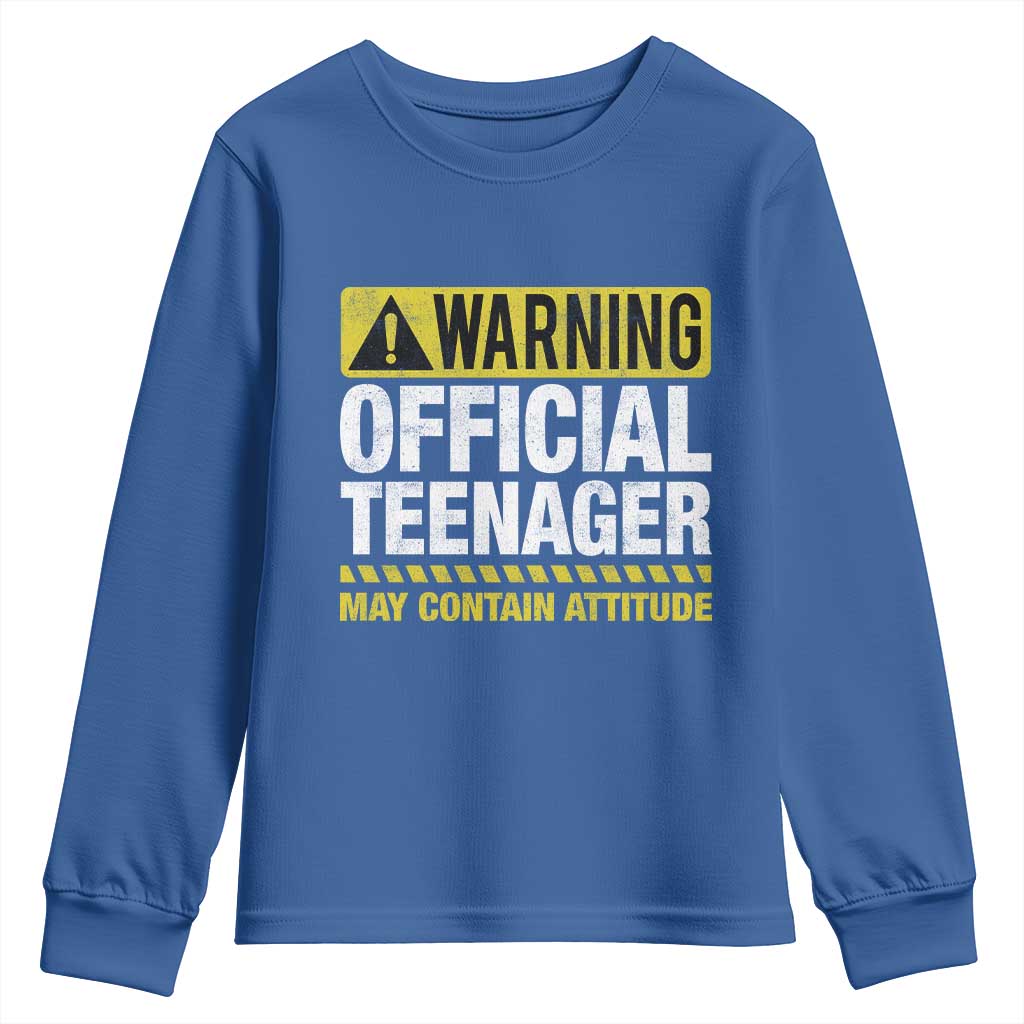 13th Birthday Youth Sweatshirt Warning Official Teenager May Contain Attitude Funny 13 Years Old