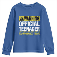 13th Birthday Youth Sweatshirt Warning Official Teenager May Contain Attitude Funny 13 Years Old