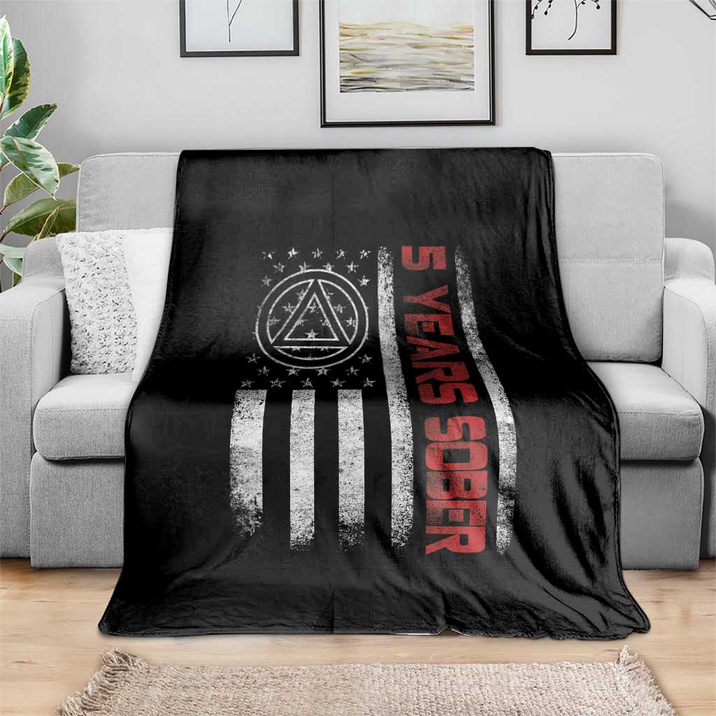 5 Years Sober Throw Blanket 5 Years Sobriety Anniversary Vintage American Flag