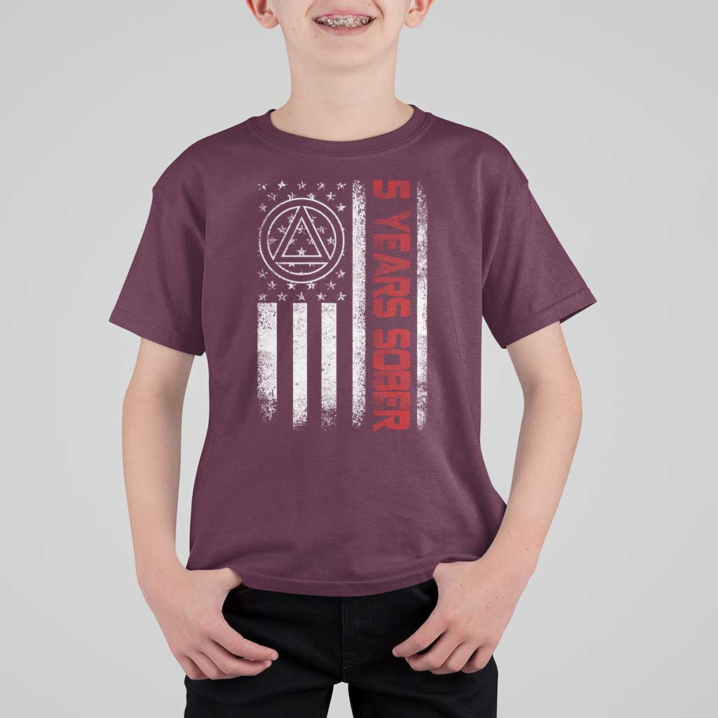5 Years Sober T Shirt For Kid 5 Years Sobriety Anniversary Vintage American Flag