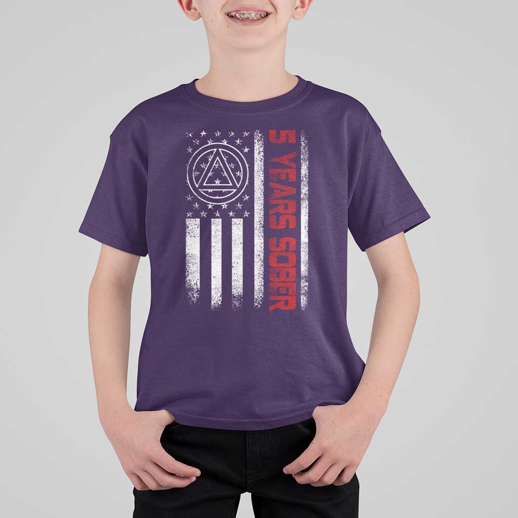 5 Years Sober T Shirt For Kid 5 Years Sobriety Anniversary Vintage American Flag