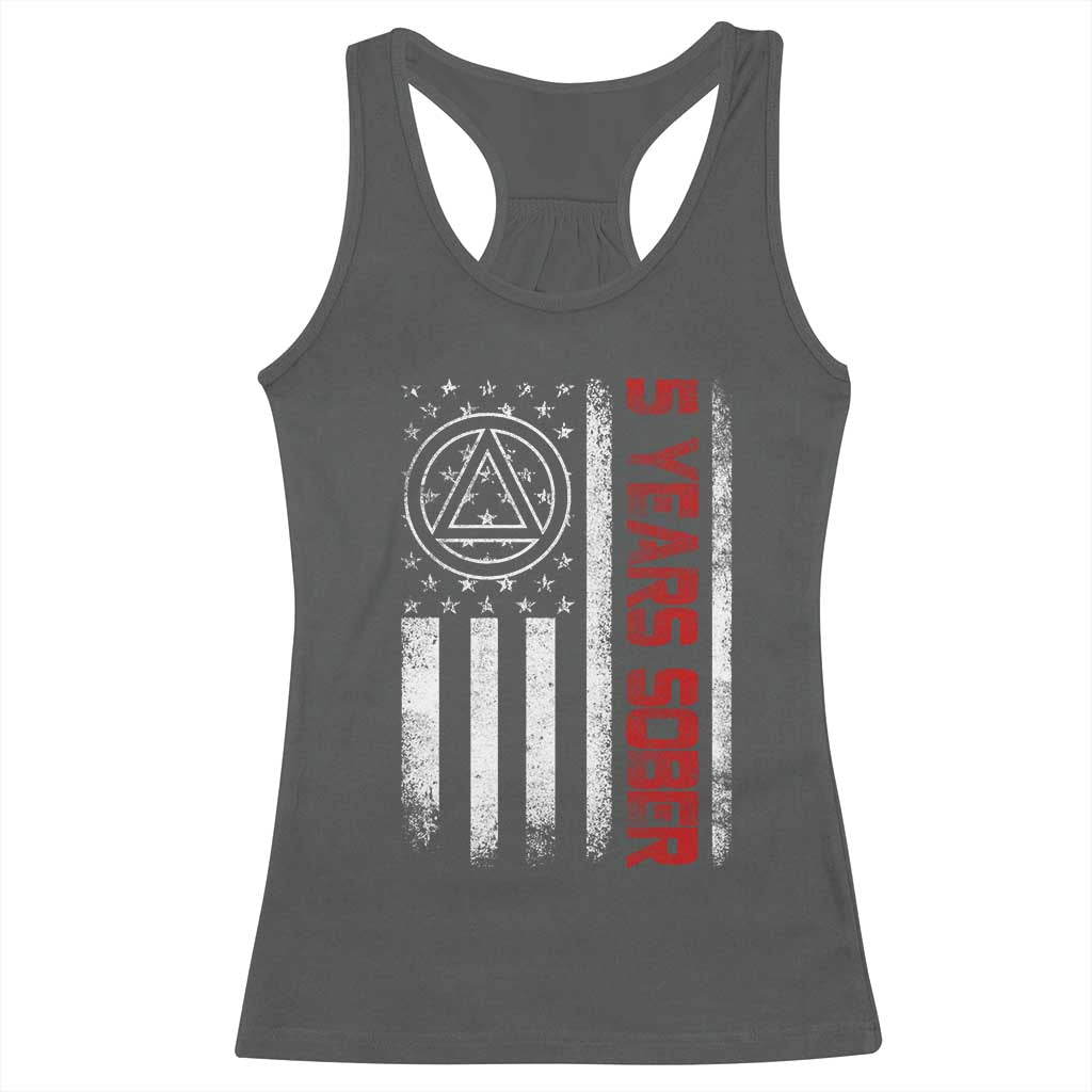 5 Years Sober Racerback Tank Top 5 Years Sobriety Anniversary Vintage American Flag