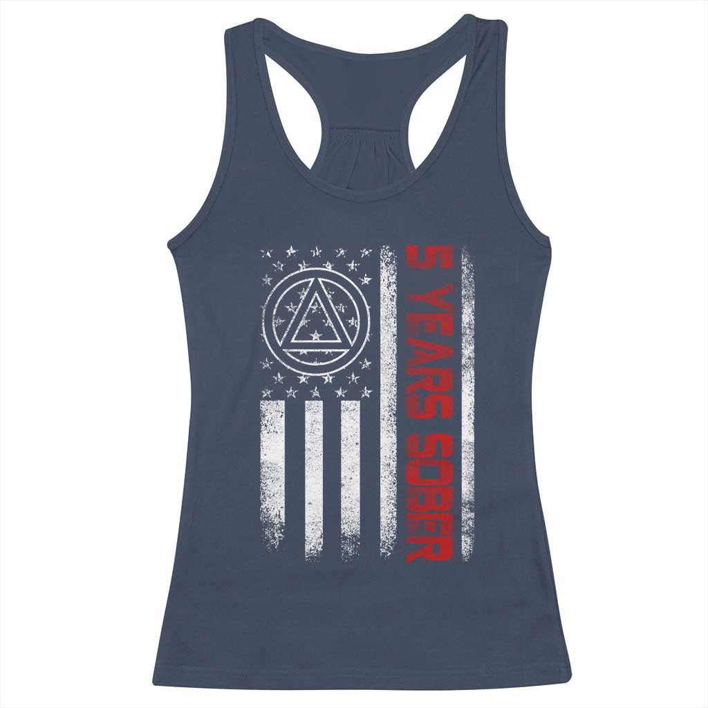 5 Years Sober Racerback Tank Top 5 Years Sobriety Anniversary Vintage American Flag