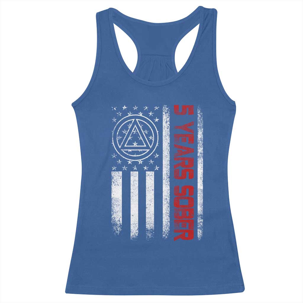 5 Years Sober Racerback Tank Top 5 Years Sobriety Anniversary Vintage American Flag