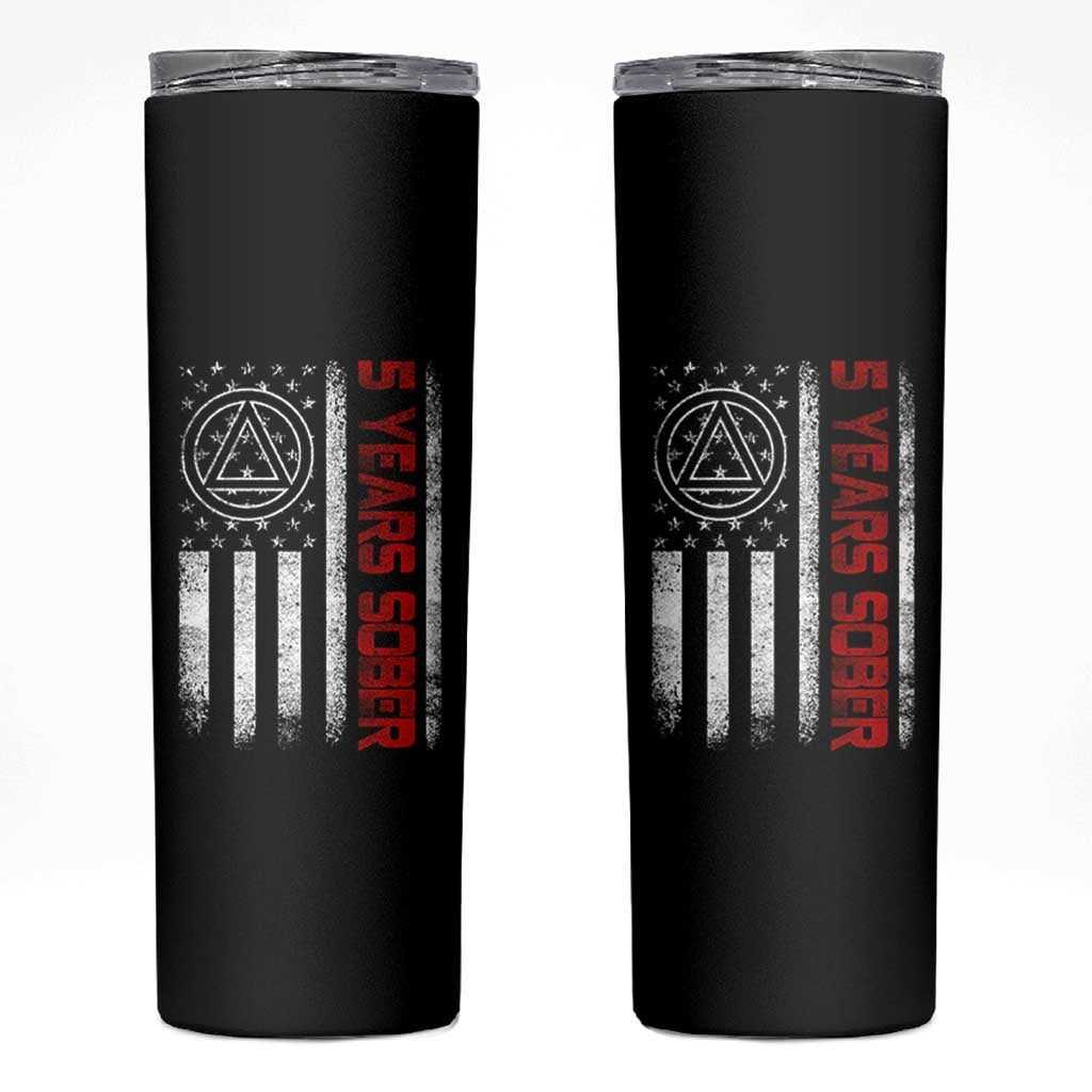 5 Years Sober Skinny Tumbler 5 Years Sobriety Anniversary Vintage American Flag