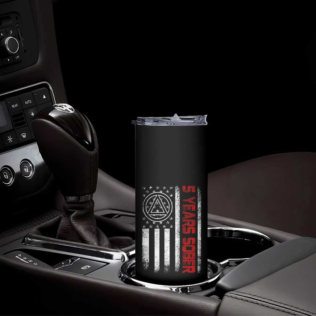 5 Years Sober Skinny Tumbler 5 Years Sobriety Anniversary Vintage American Flag