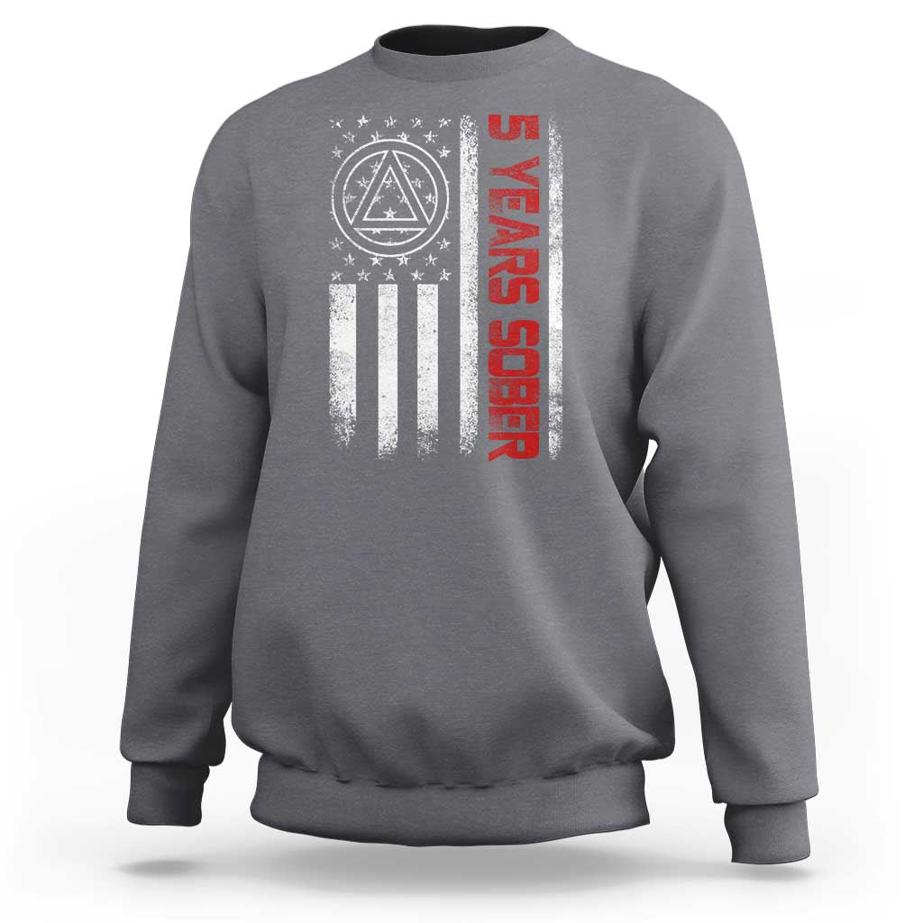 5 Years Sober Sweatshirt 5 Years Sobriety Anniversary Vintage American Flag