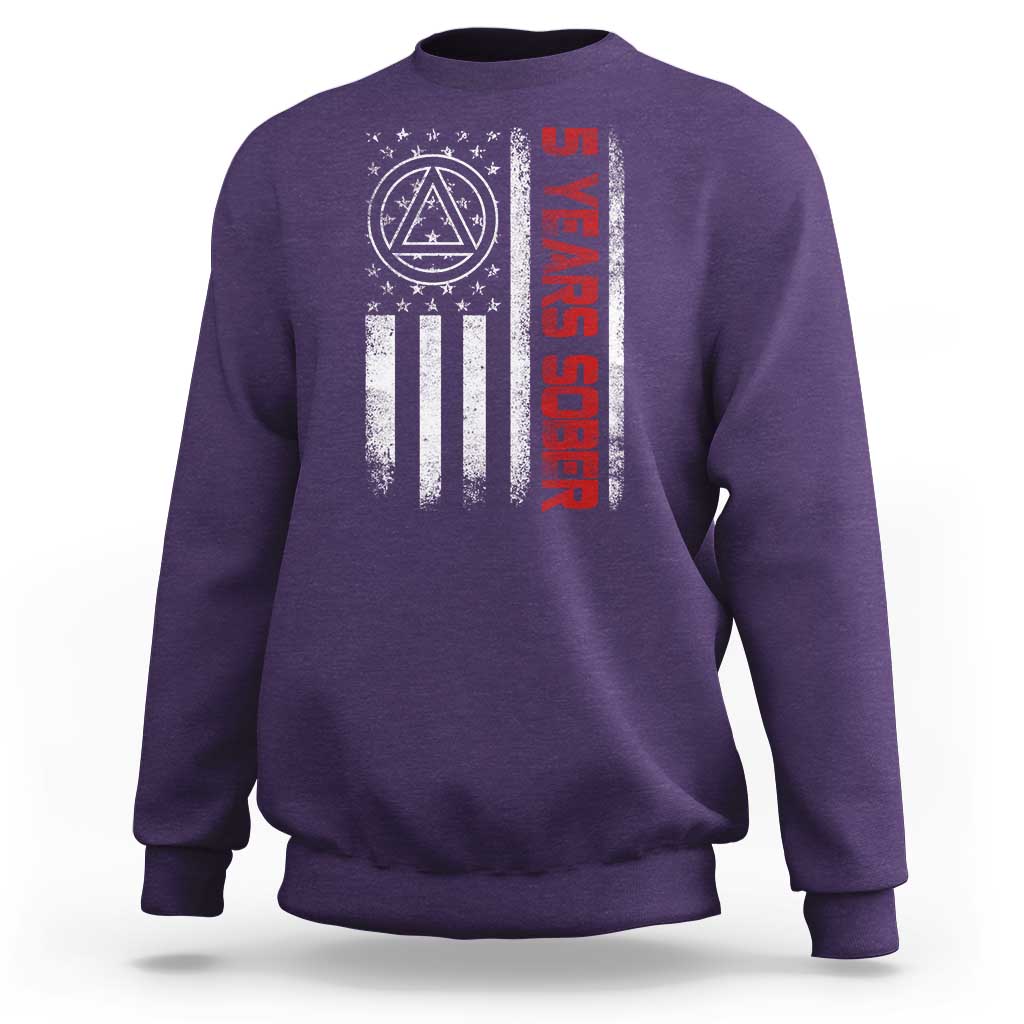 5 Years Sober Sweatshirt 5 Years Sobriety Anniversary Vintage American Flag