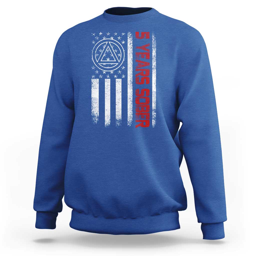 5 Years Sober Sweatshirt 5 Years Sobriety Anniversary Vintage American Flag