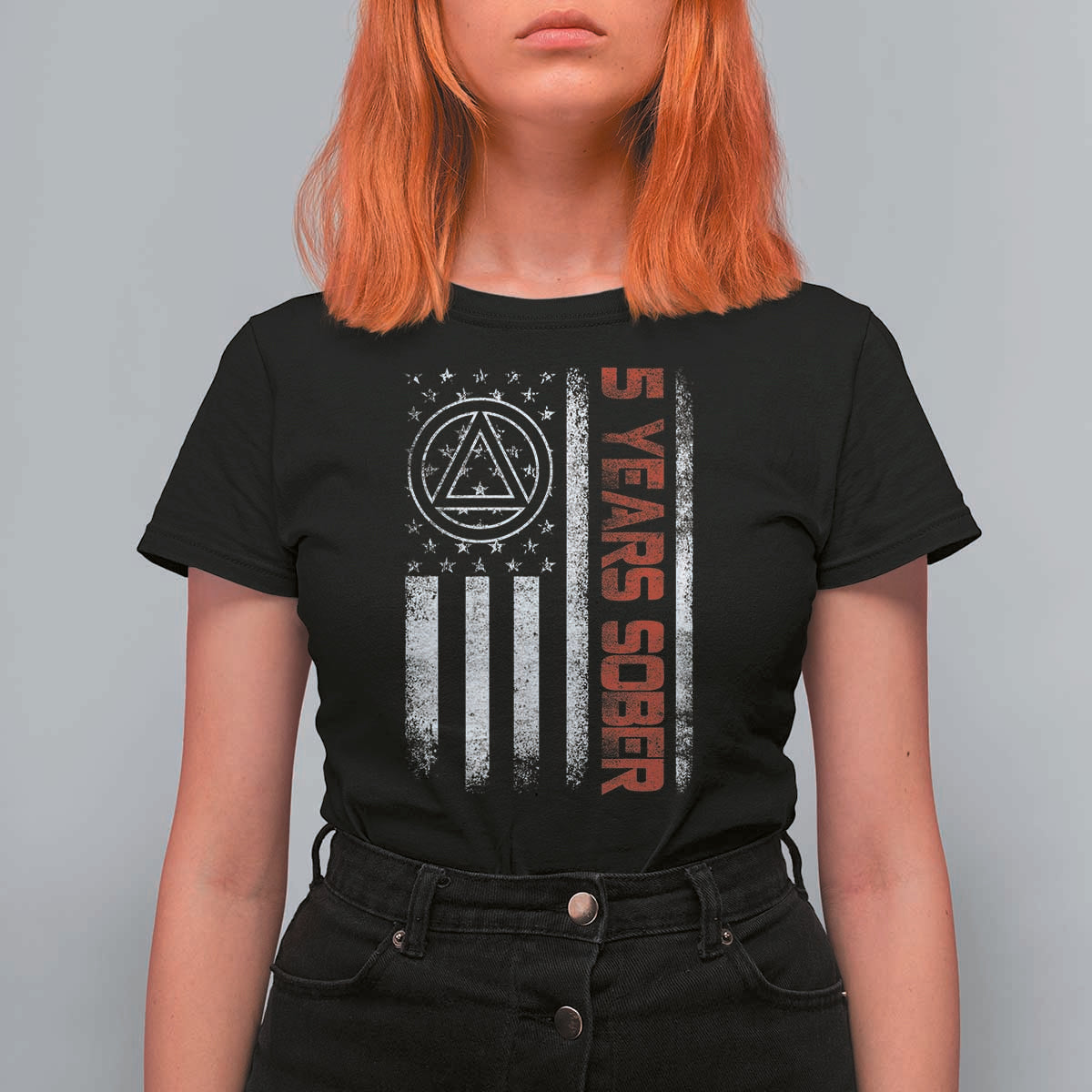 5 Years Sober T Shirt For Women 5 Years Sobriety Anniversary Vintage American Flag