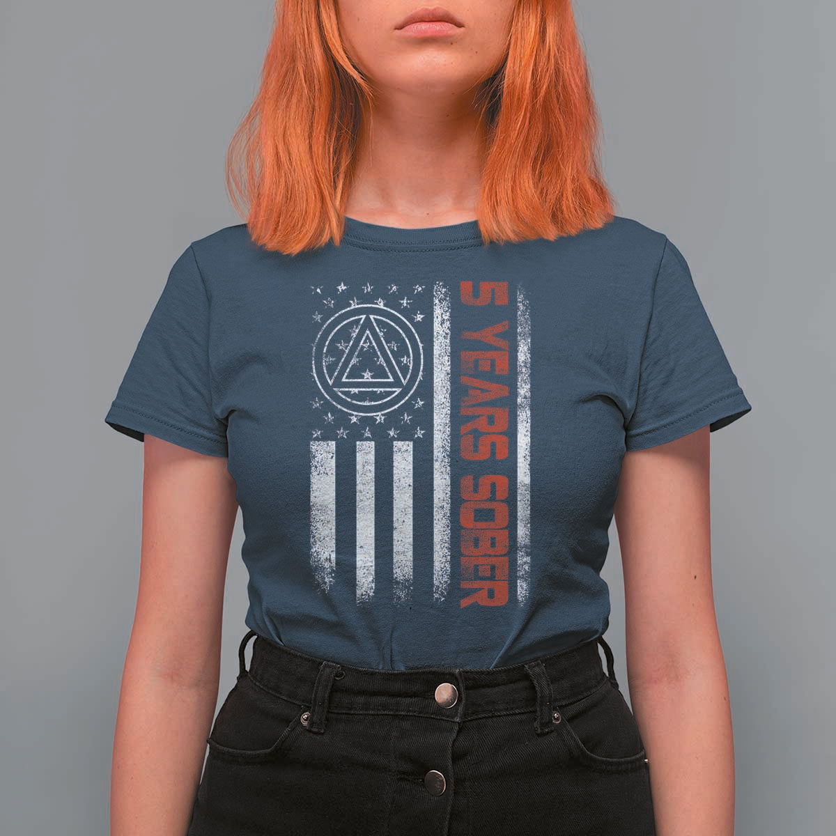 5 Years Sober T Shirt For Women 5 Years Sobriety Anniversary Vintage American Flag