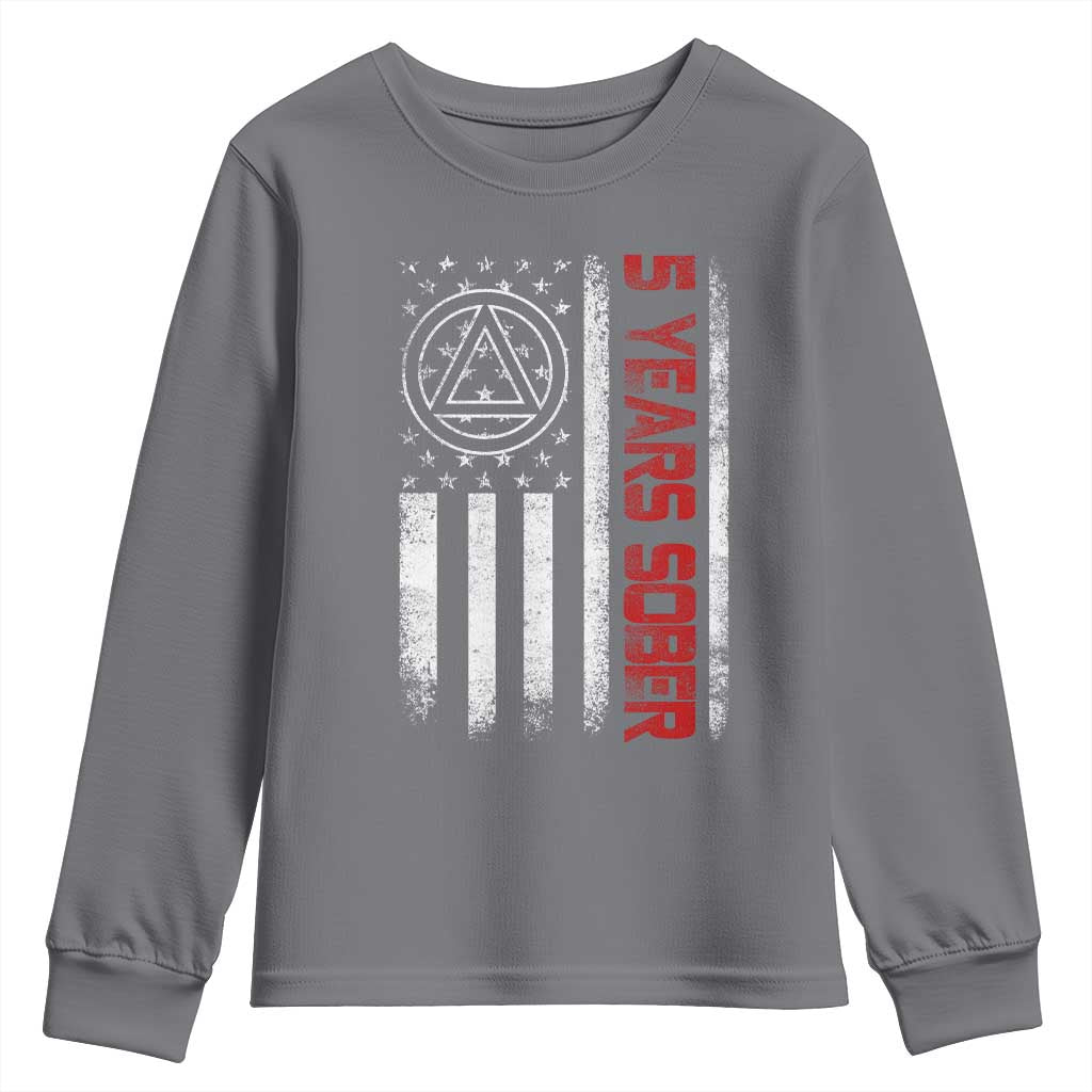 5 Years Sober Youth Sweatshirt 5 Years Sobriety Anniversary Vintage American Flag