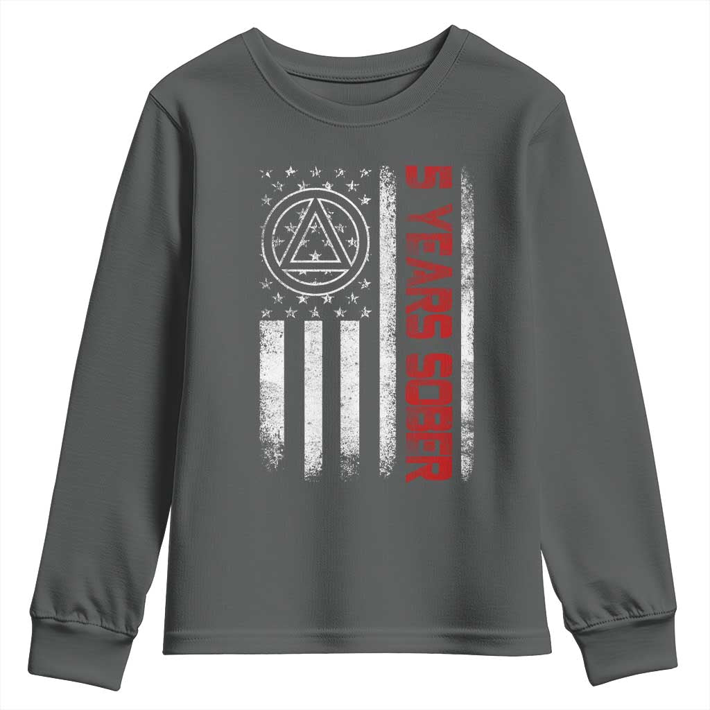 5 Years Sober Youth Sweatshirt 5 Years Sobriety Anniversary Vintage American Flag