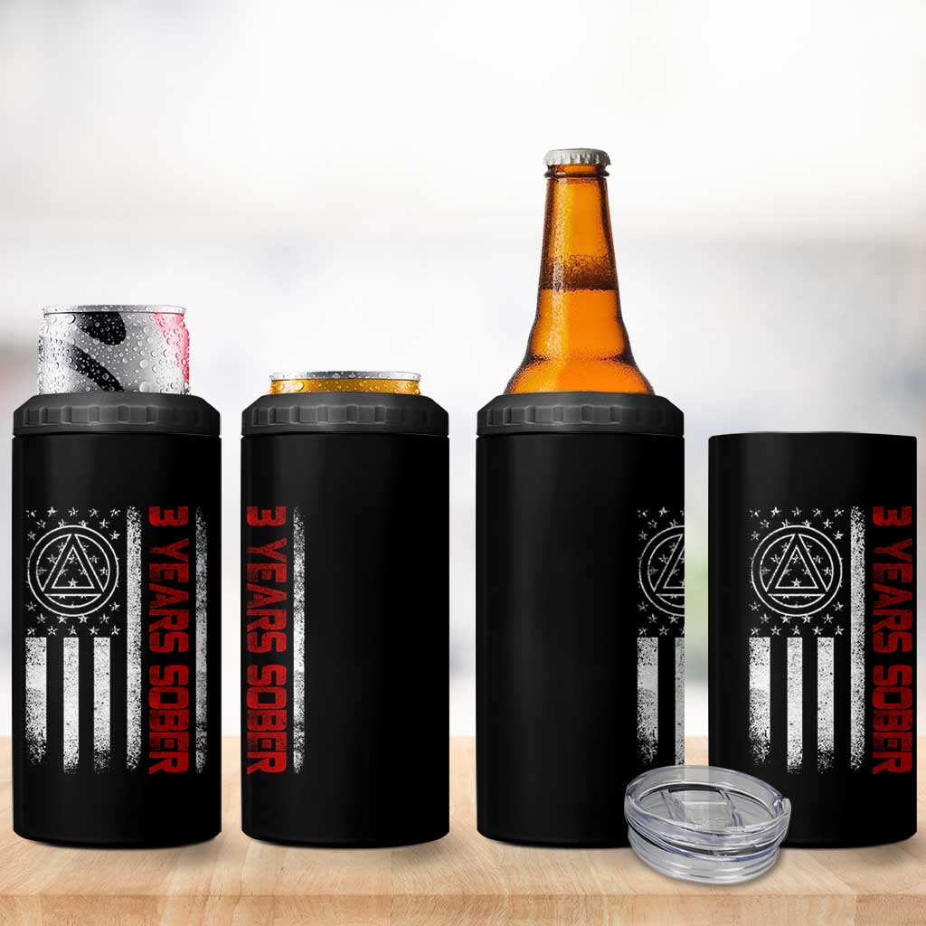 3 Years Sober 4 in 1 Can Cooler Tumbler 3 Years Sobriety Anniversary Vintage American Flag
