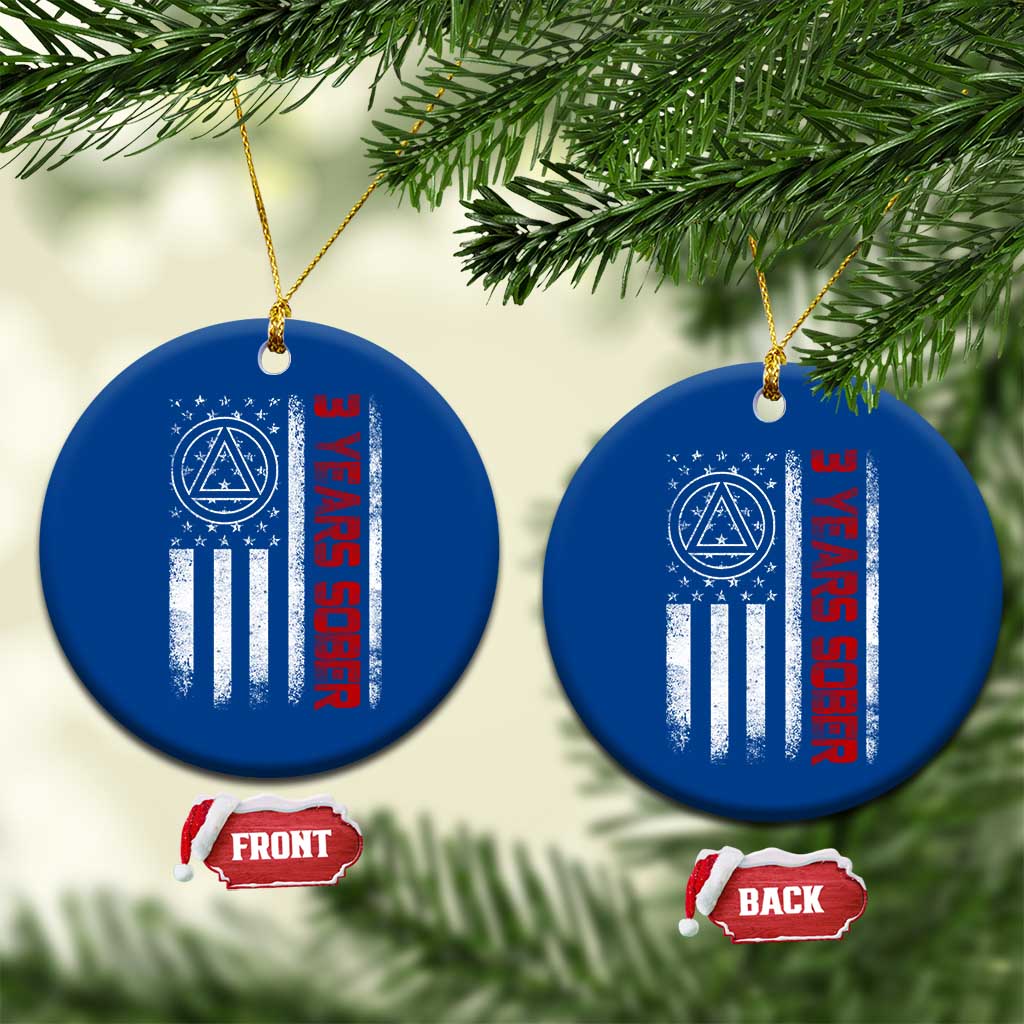 3 Years Sober Ceramic Ornament 3 Years Sobriety Anniversary Vintage American Flag