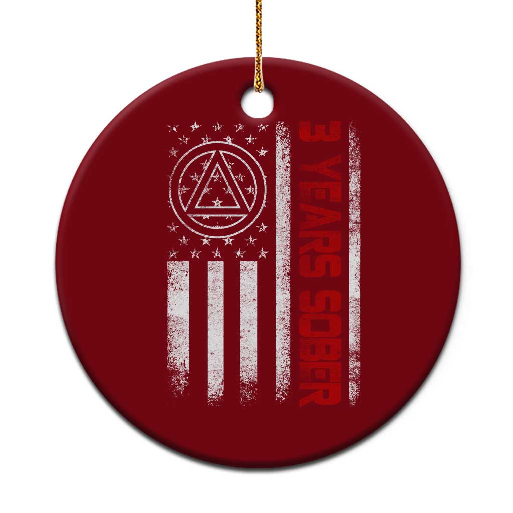 3 Years Sober Ceramic Ornament 3 Years Sobriety Anniversary Vintage American Flag