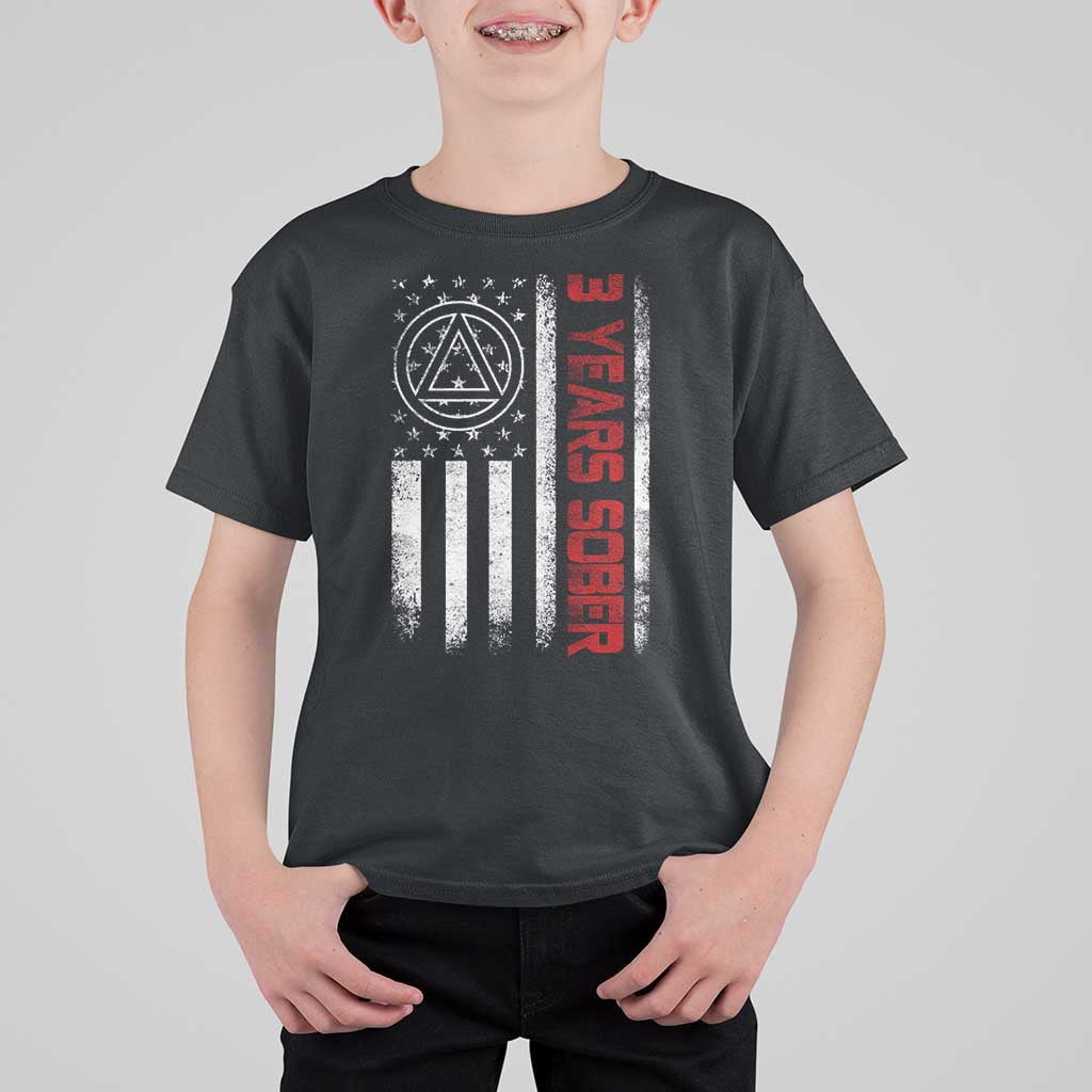 3 Years Sober T Shirt For Kid 3 Years Sobriety Anniversary Vintage American Flag