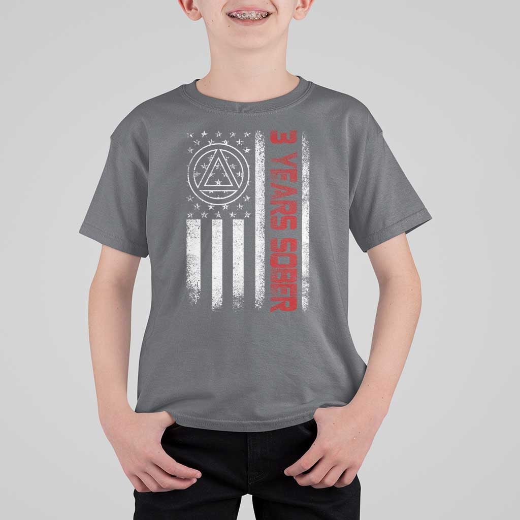3 Years Sober T Shirt For Kid 3 Years Sobriety Anniversary Vintage American Flag