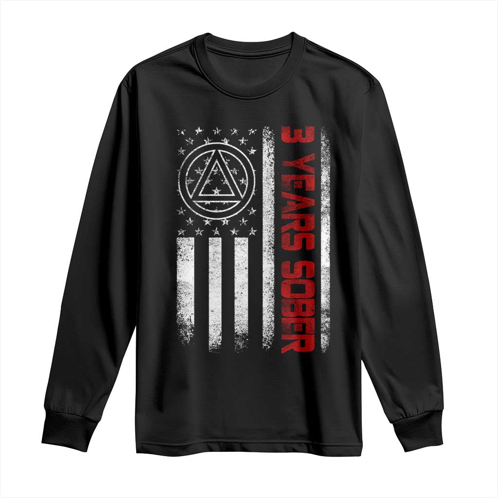 3 Years Sober Long Sleeve Shirt 3 Years Sobriety Anniversary Vintage American Flag