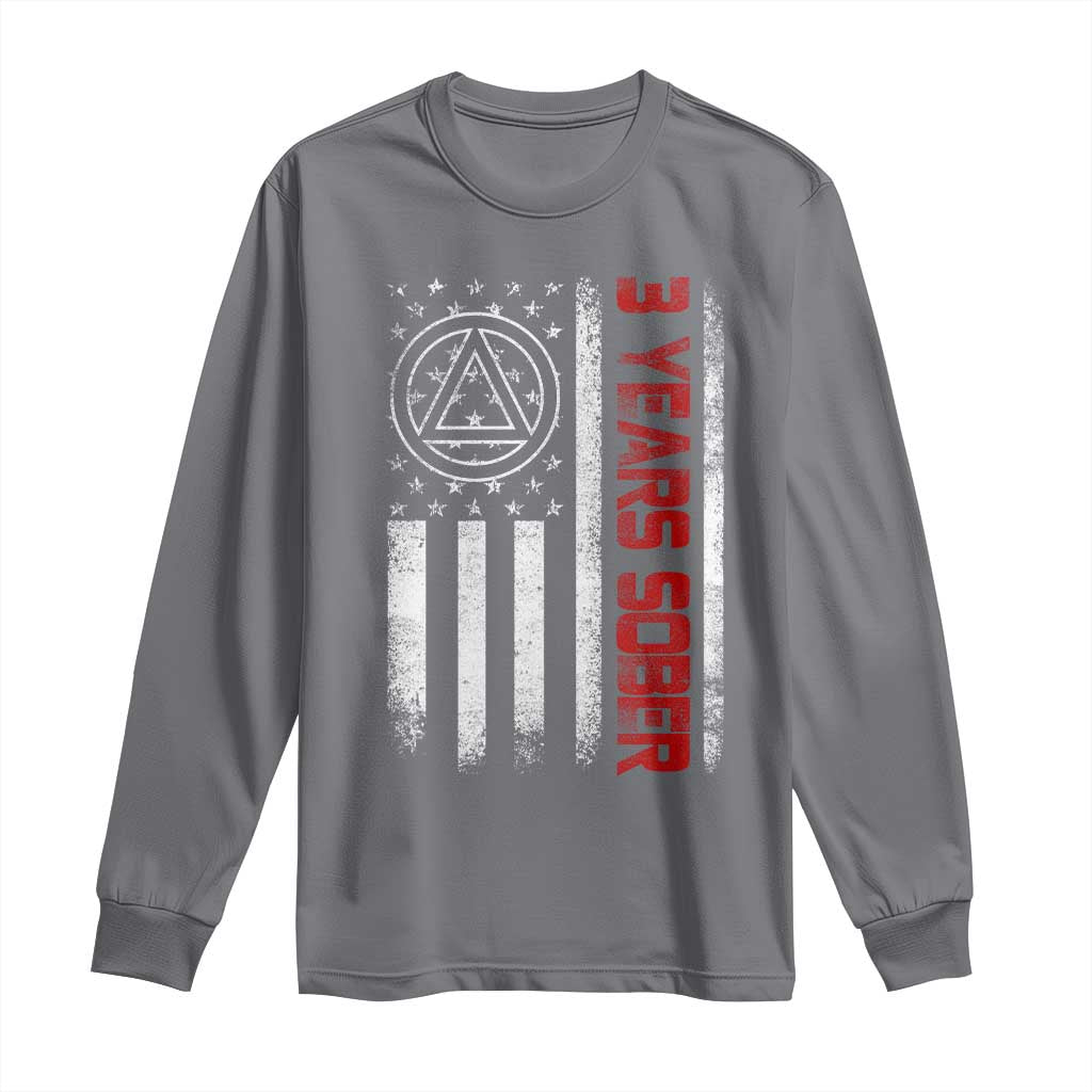 3 Years Sober Long Sleeve Shirt 3 Years Sobriety Anniversary Vintage American Flag