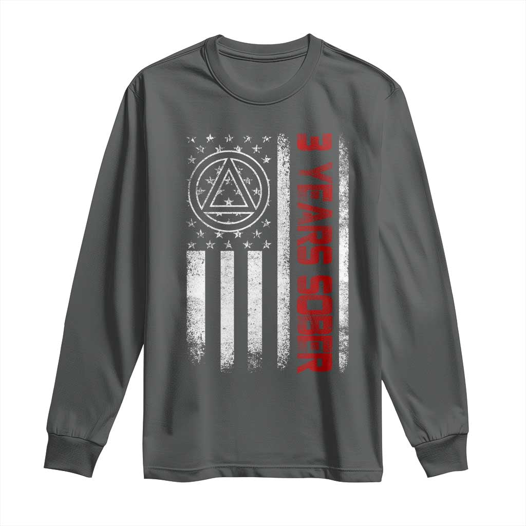 3 Years Sober Long Sleeve Shirt 3 Years Sobriety Anniversary Vintage American Flag