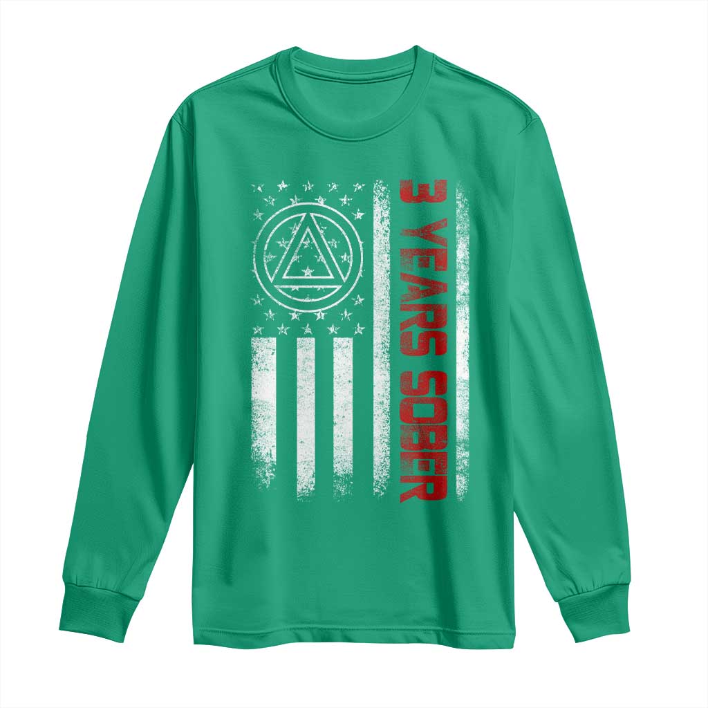 3 Years Sober Long Sleeve Shirt 3 Years Sobriety Anniversary Vintage American Flag