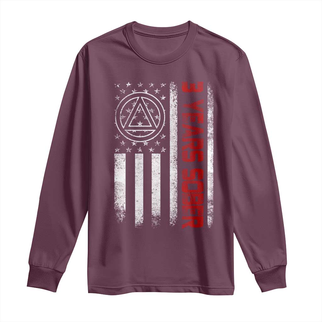 3 Years Sober Long Sleeve Shirt 3 Years Sobriety Anniversary Vintage American Flag