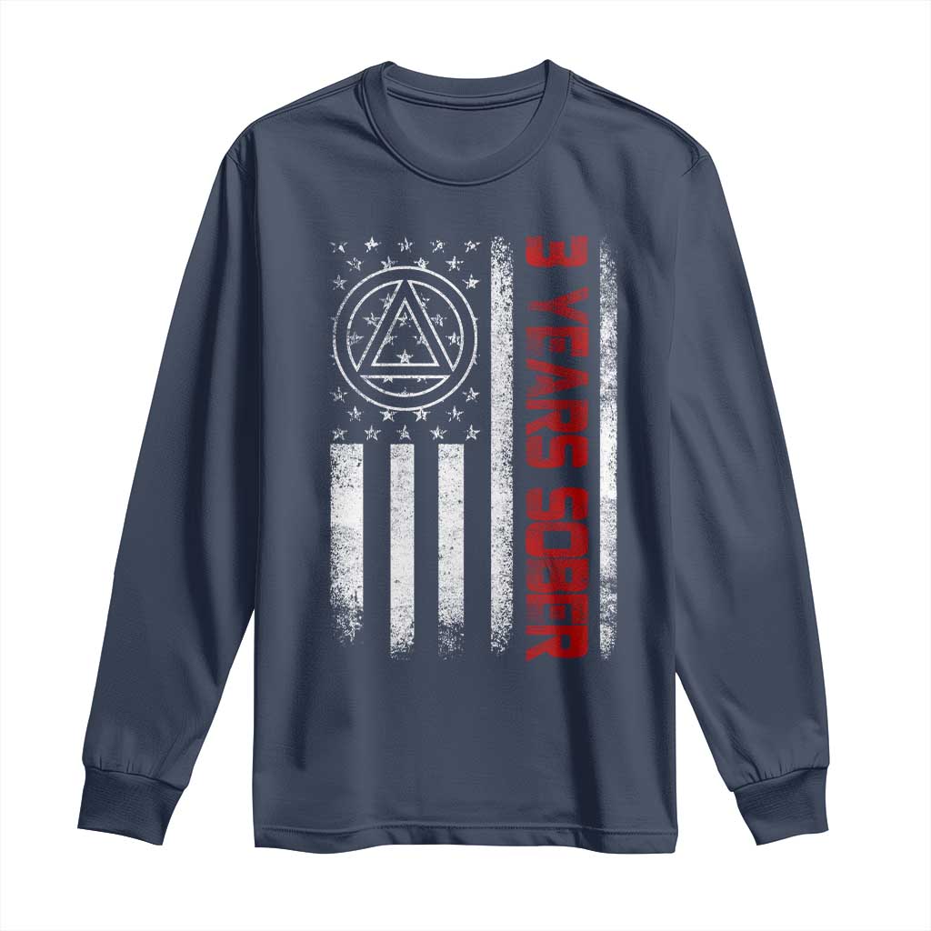 3 Years Sober Long Sleeve Shirt 3 Years Sobriety Anniversary Vintage American Flag