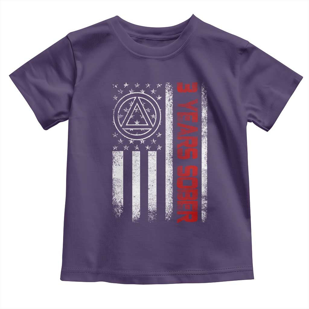 3 Years Sober Toddler T Shirt 3 Years Sobriety Anniversary Vintage American Flag