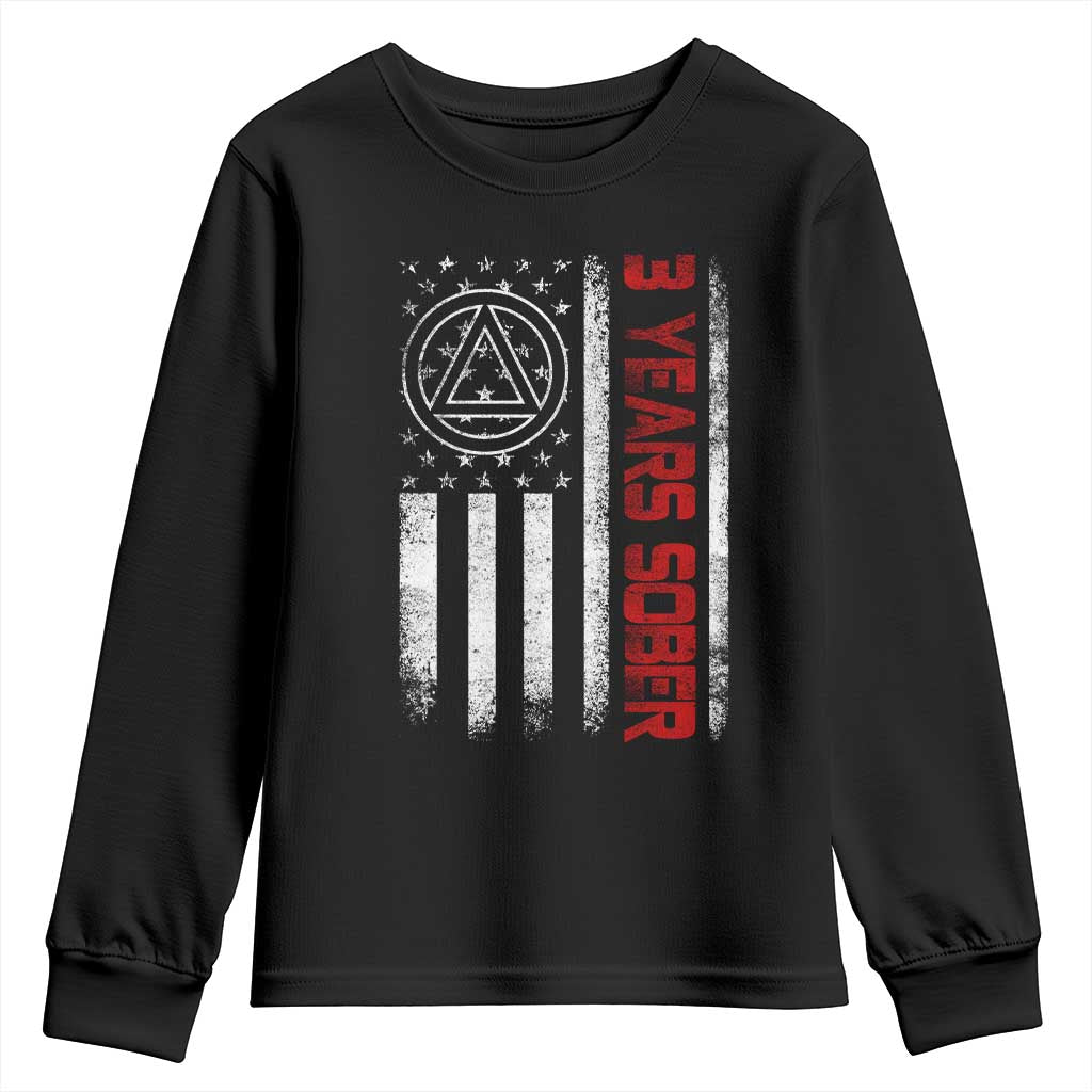 3 Years Sober Youth Sweatshirt 3 Years Sobriety Anniversary Vintage American Flag