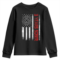 3 Years Sober Youth Sweatshirt 3 Years Sobriety Anniversary Vintage American Flag