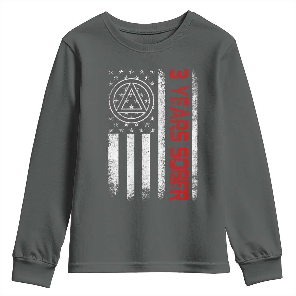 3 Years Sober Youth Sweatshirt 3 Years Sobriety Anniversary Vintage American Flag