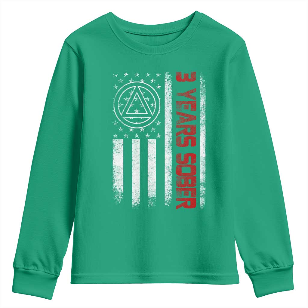 3 Years Sober Youth Sweatshirt 3 Years Sobriety Anniversary Vintage American Flag