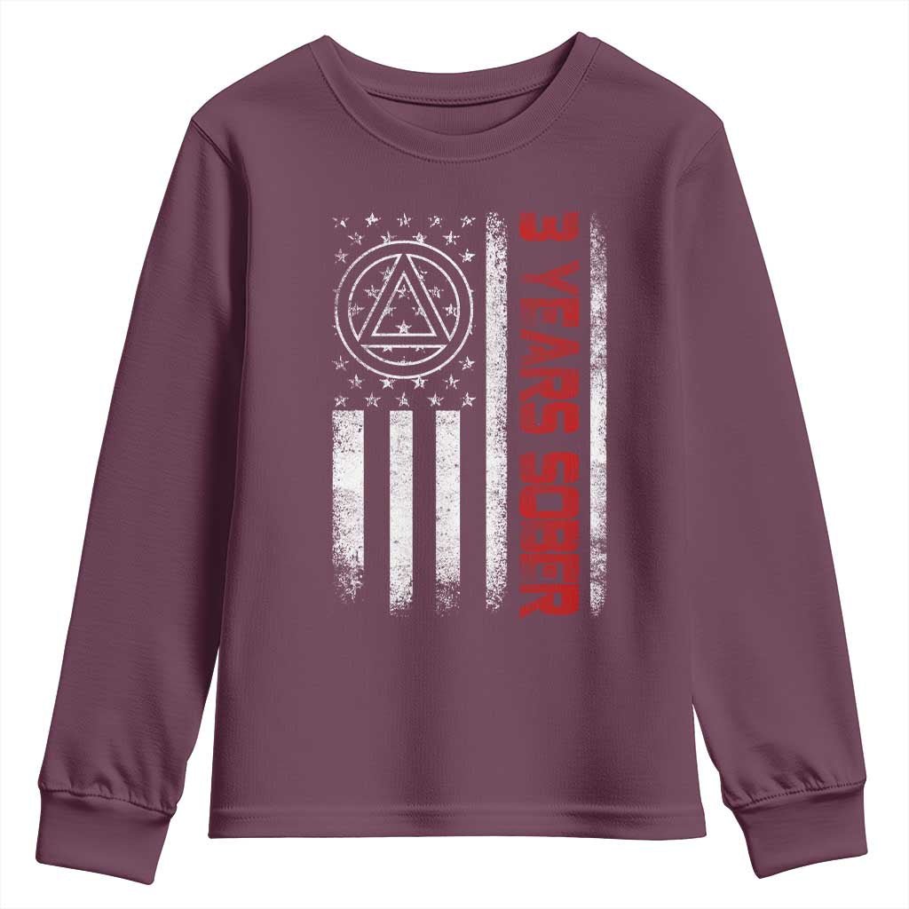3 Years Sober Youth Sweatshirt 3 Years Sobriety Anniversary Vintage American Flag