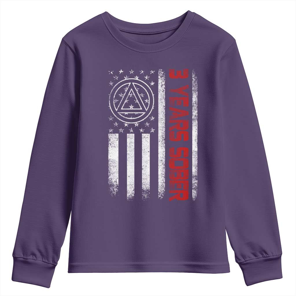 3 Years Sober Youth Sweatshirt 3 Years Sobriety Anniversary Vintage American Flag