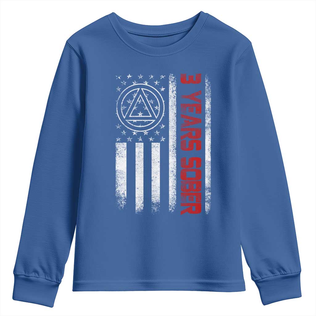 3 Years Sober Youth Sweatshirt 3 Years Sobriety Anniversary Vintage American Flag