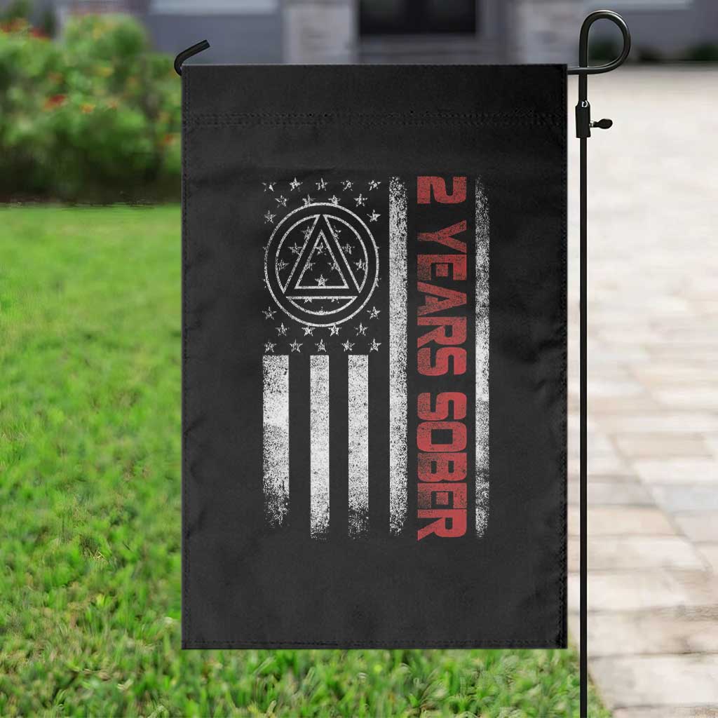 2 Years Sober Garden Flag 2 Years Sobriety Anniversary Vintage American Flag