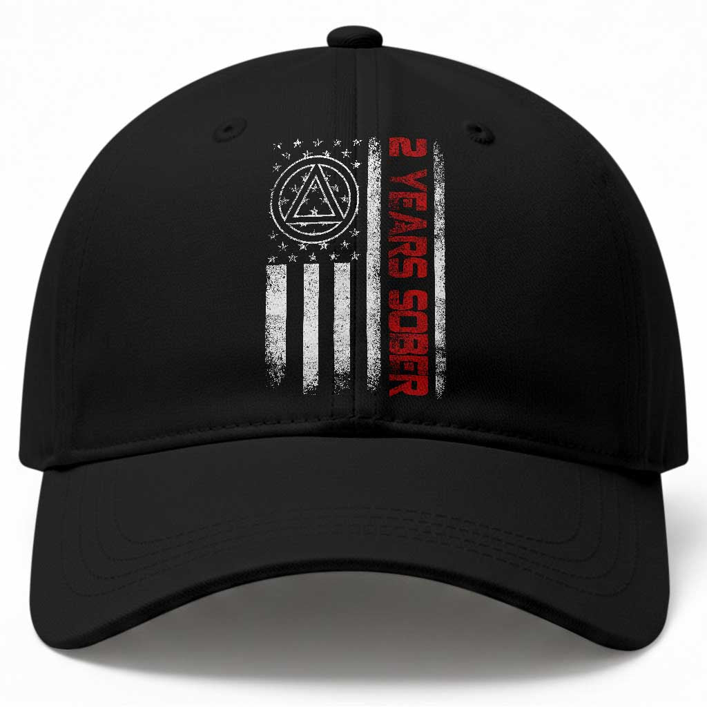 2 Years Sober Baseball Cap 2 Years Sobriety Anniversary Vintage American Flag
