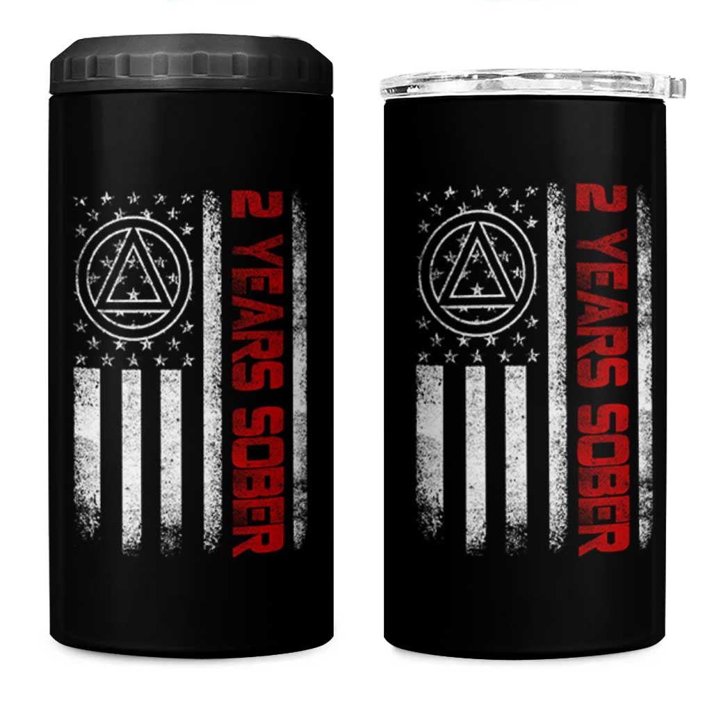 2 Years Sober 4 in 1 Can Cooler Tumbler 2 Years Sobriety Anniversary Vintage American Flag