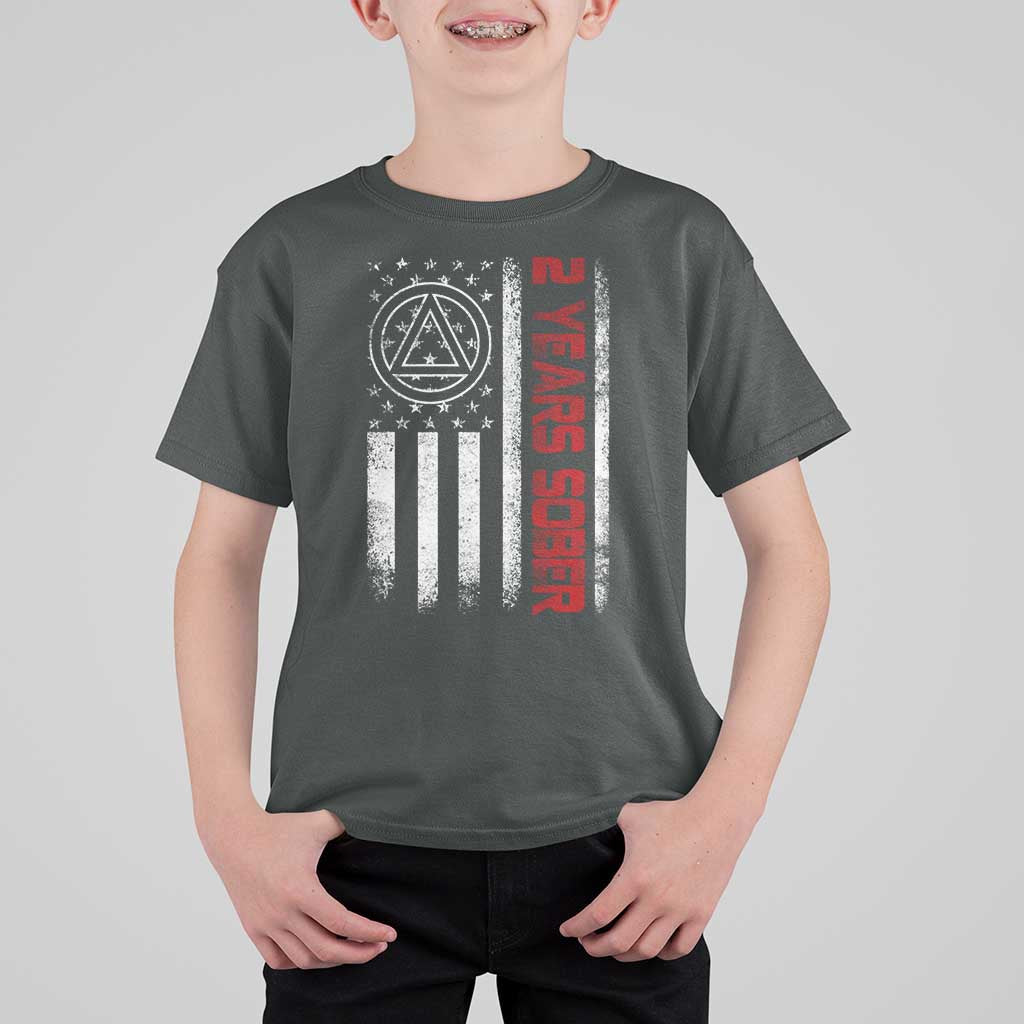 2 Years Sober T Shirt For Kid 2 Years Sobriety Anniversary Vintage American Flag
