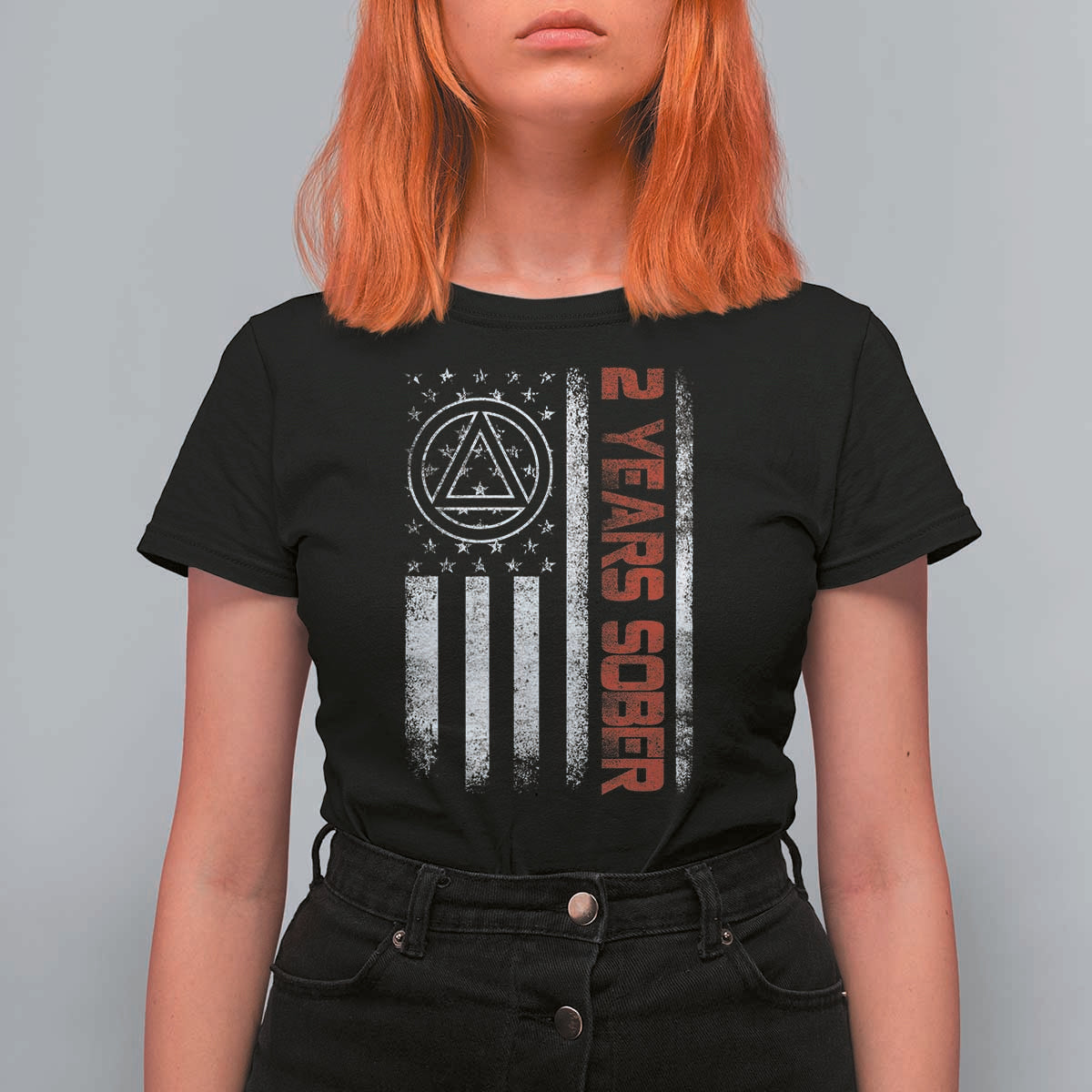 2 Years Sober T Shirt For Women 2 Years Sobriety Anniversary Vintage American Flag