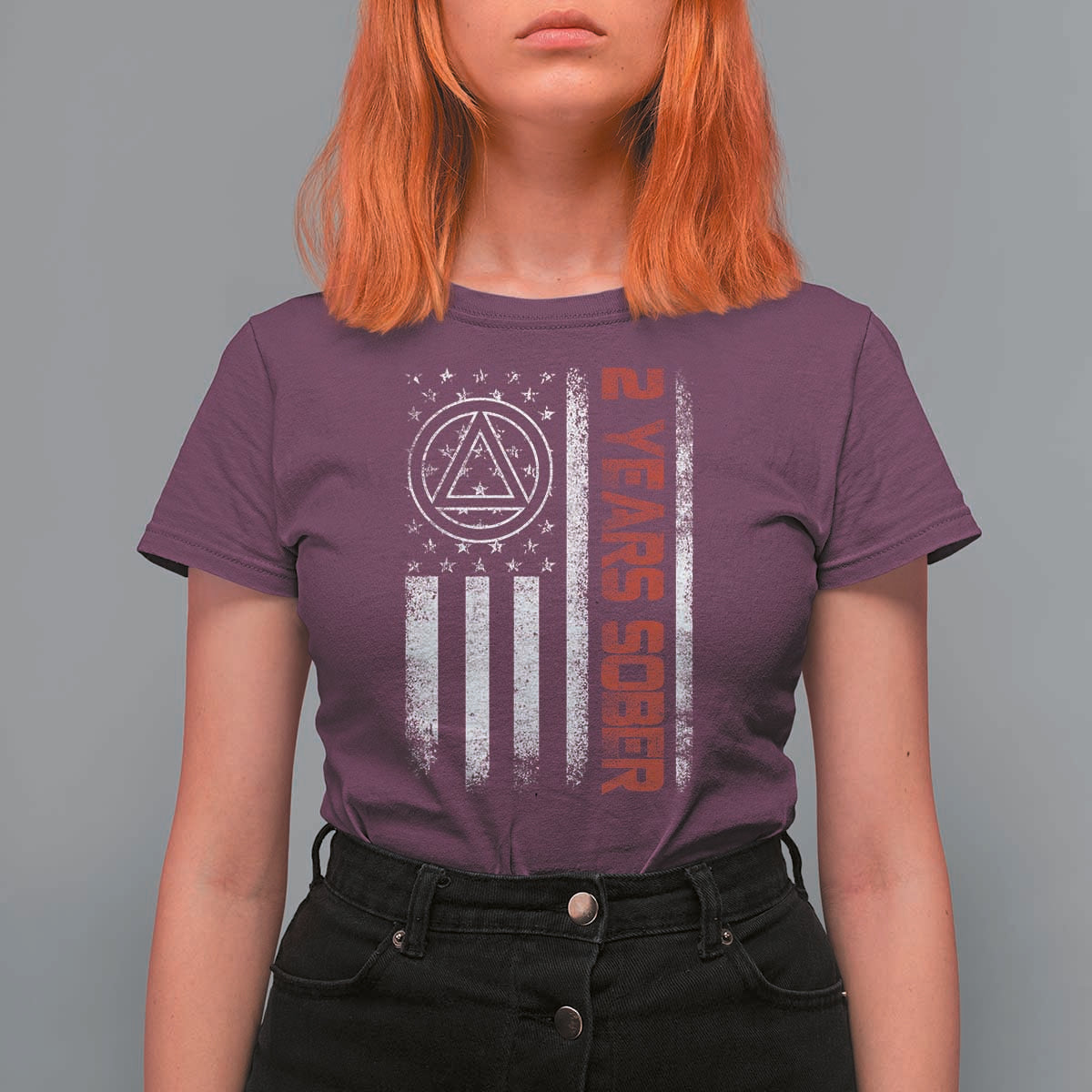 2 Years Sober T Shirt For Women 2 Years Sobriety Anniversary Vintage American Flag