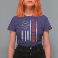 2 Years Sober T Shirt For Women 2 Years Sobriety Anniversary Vintage American Flag