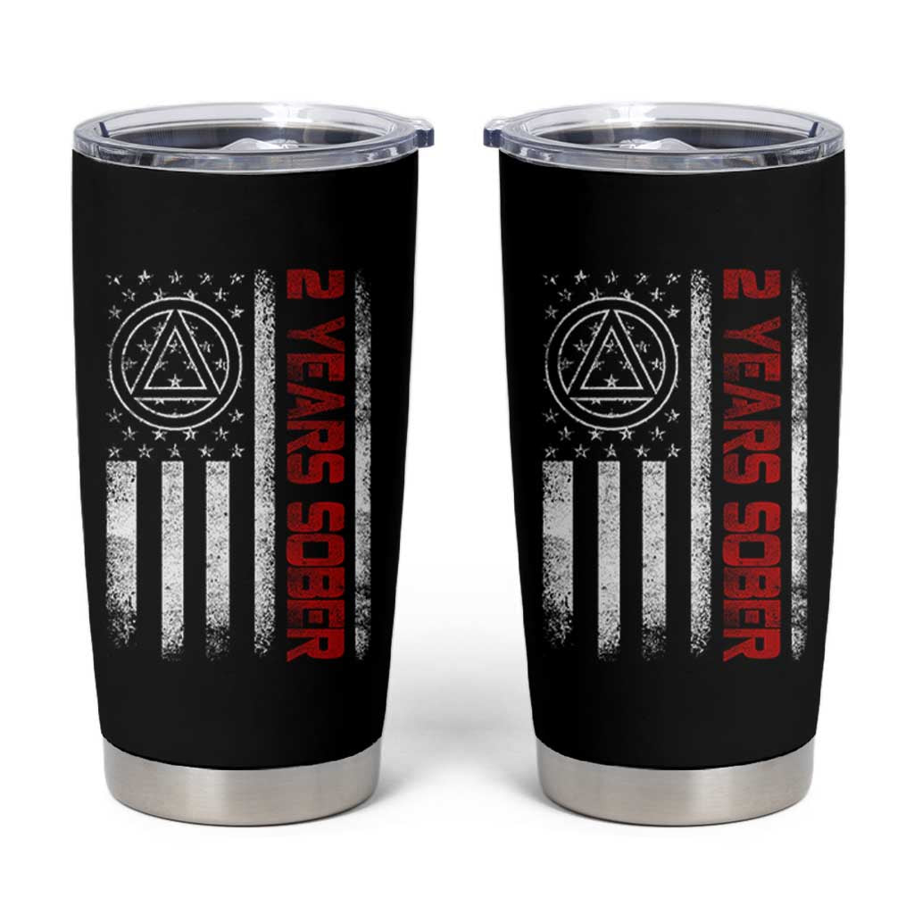 2 Years Sober Tumbler Cup 2 Years Sobriety Anniversary Vintage American Flag