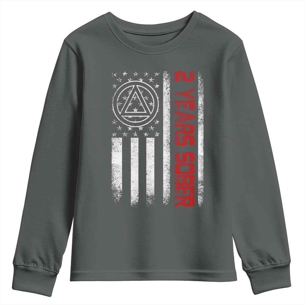 2 Years Sober Youth Sweatshirt 2 Years Sobriety Anniversary Vintage American Flag