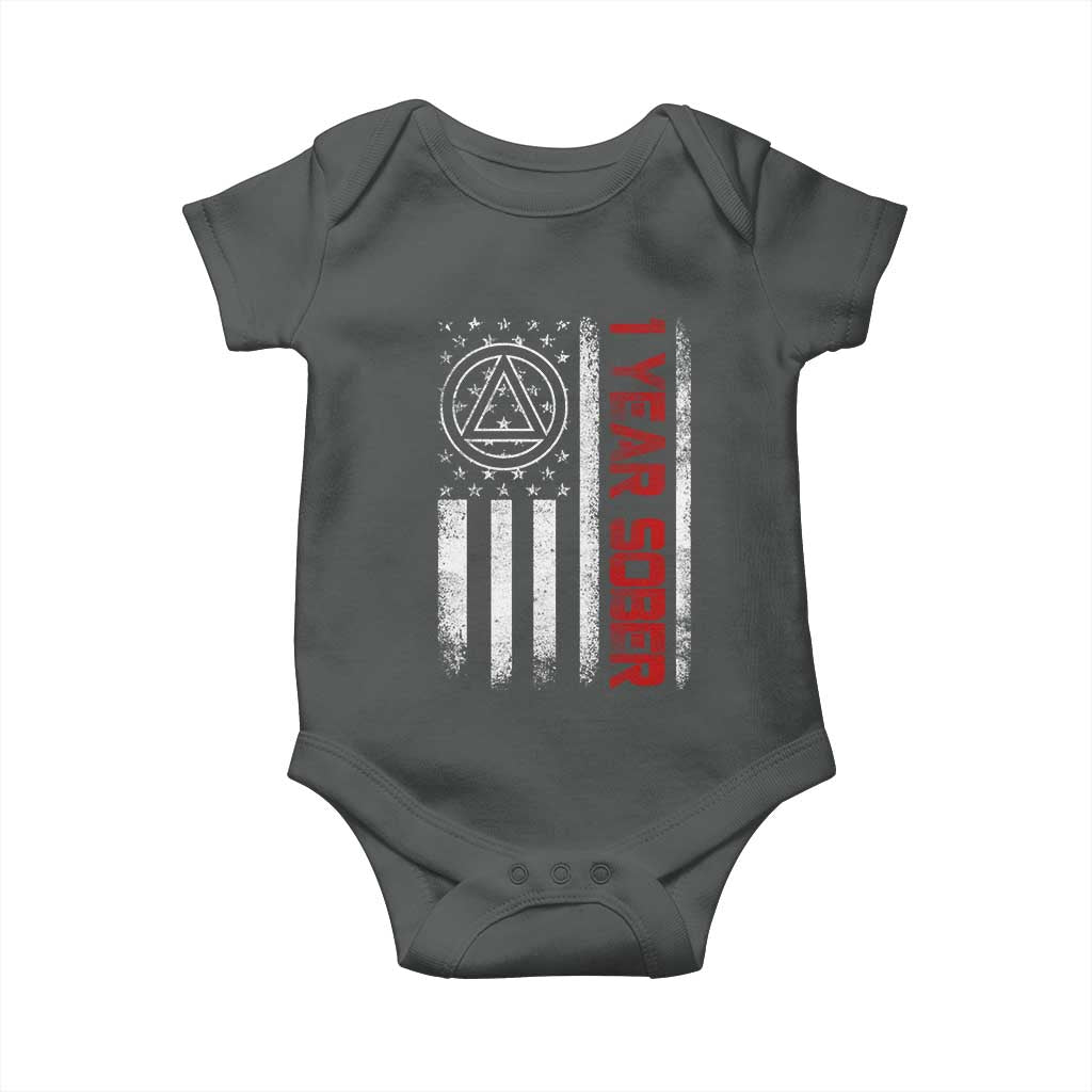 1 Year Sober Baby Onesie 1 Year Sobriety Anniversary Vintage American Flag