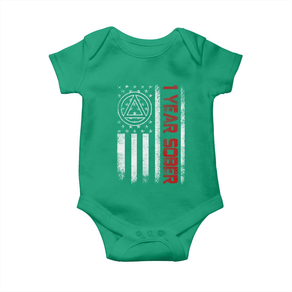 1 Year Sober Baby Onesie 1 Year Sobriety Anniversary Vintage American Flag