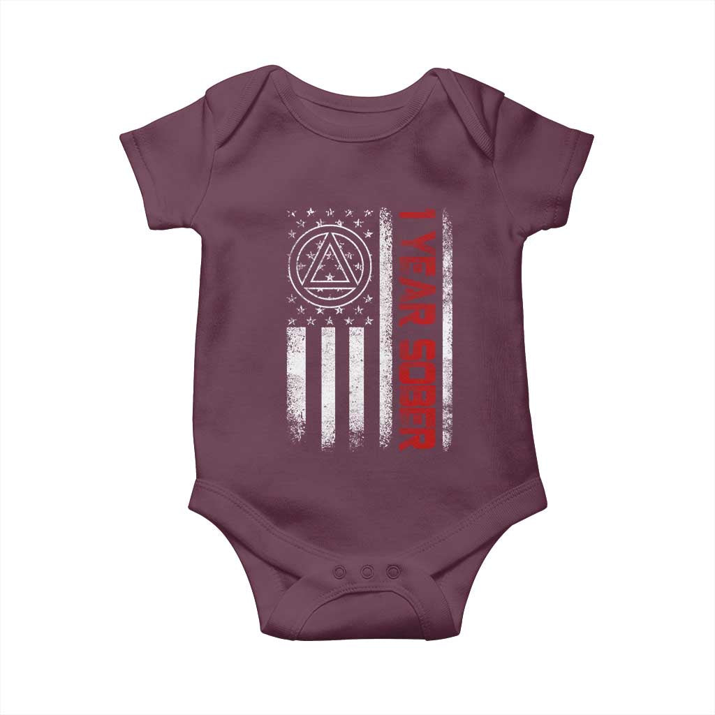 1 Year Sober Baby Onesie 1 Year Sobriety Anniversary Vintage American Flag
